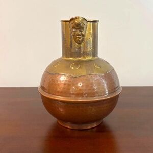 Vintage Mican Hand Hammered Copper/Brass Water Pitcher Medusa Spout Belgium 6.75